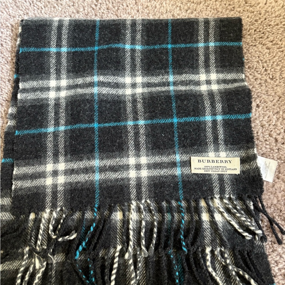 Burberry Charcoal and Blue Checkered Scarf